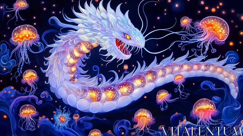 AI ART Dragon and Jellyfish in a Fantastical Underwater World