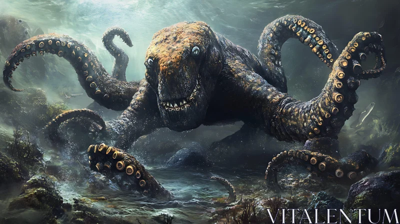 Underwater Sea Monster with Tentacles AI Image