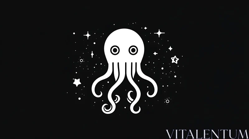 AI ART Cosmic Octopus Minimalist Design