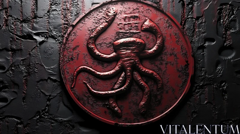 Ancient Octopus Symbol on Dark Weathered Surface AI Image