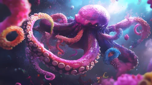 Enchanting Pink and Purple Octopus in the Depths of the Sea