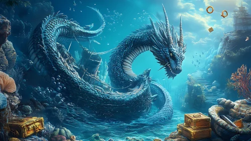 Underwater Dragon Guarding Sunken Treasure