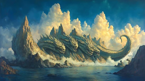 Majestic Dragon and Mountains Fantasy Scene