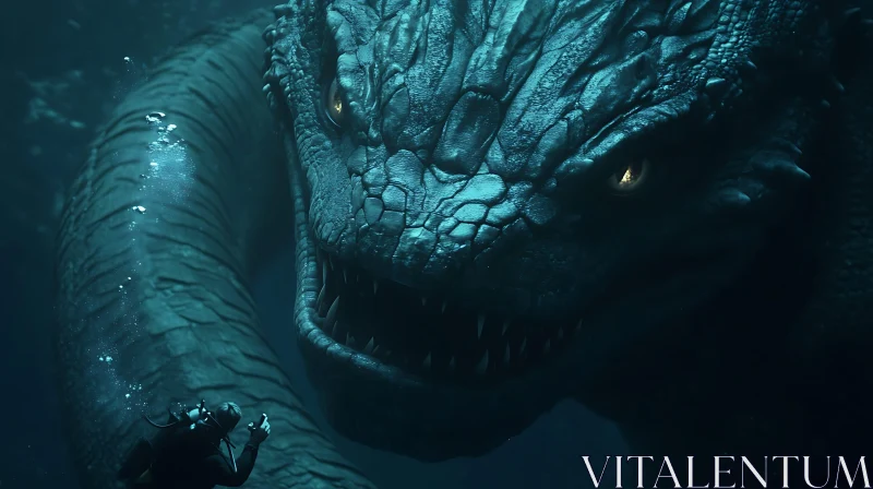 Diver and Massive Underwater Creature