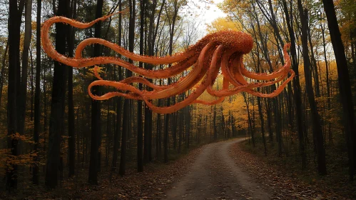 Octopus in Enchanted Autumn Forest