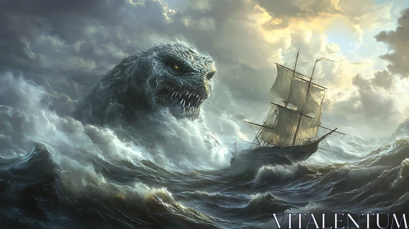 Gigantic Kraken Emerges from Stormy Seas AI Image