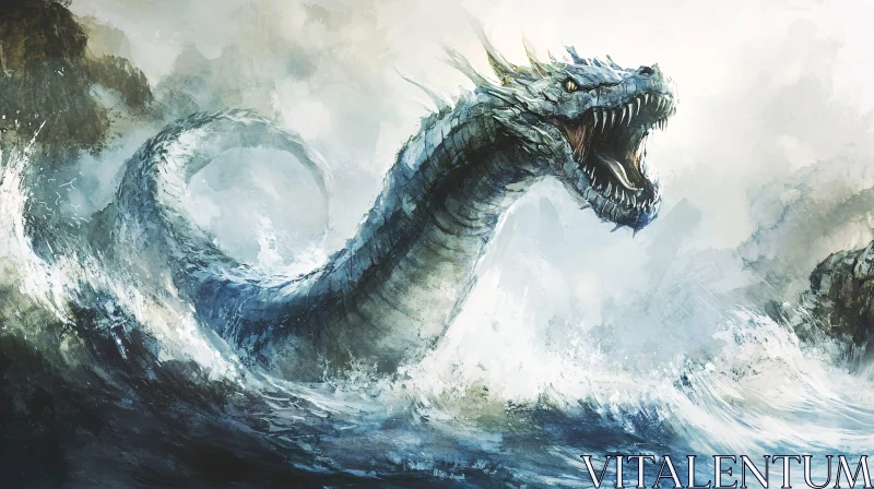 Mystical Sea Dragon in Stormy Ocean AI Image