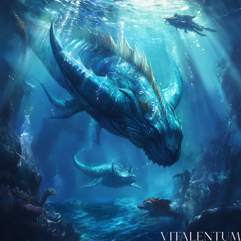 AI ART Mythical Beasts in Luminous Ocean