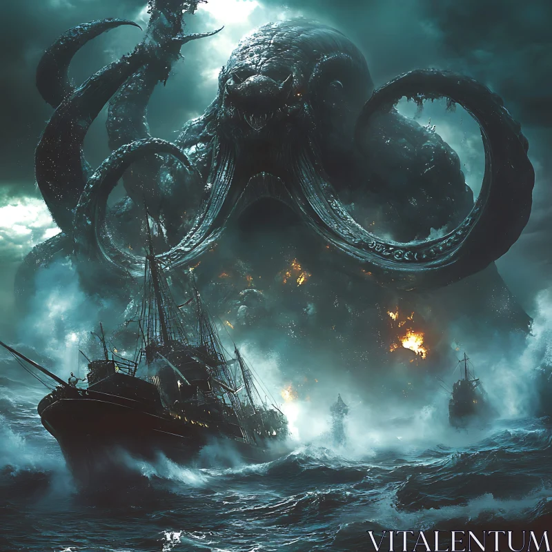 Chaos Unleashed: A Kraken's Fury AI Image