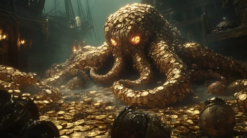 Mystical Octopus of Gold in Sunken Ship