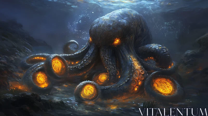 AI ART Mystical Glowing Octopus Underwater