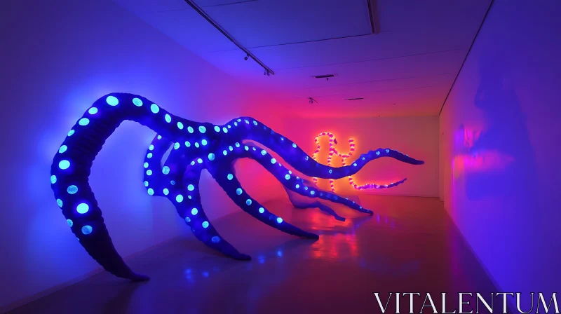 AI ART Neon Tentacle Art Display in Gallery