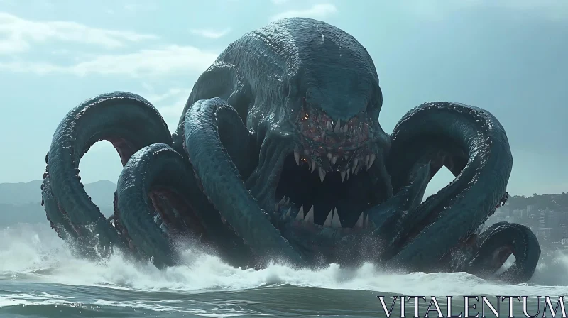 Gigantic Kraken-Like Creature in Ocean AI Image