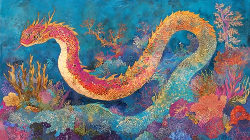 Mythical Dragon in Colorful Coral Landscape