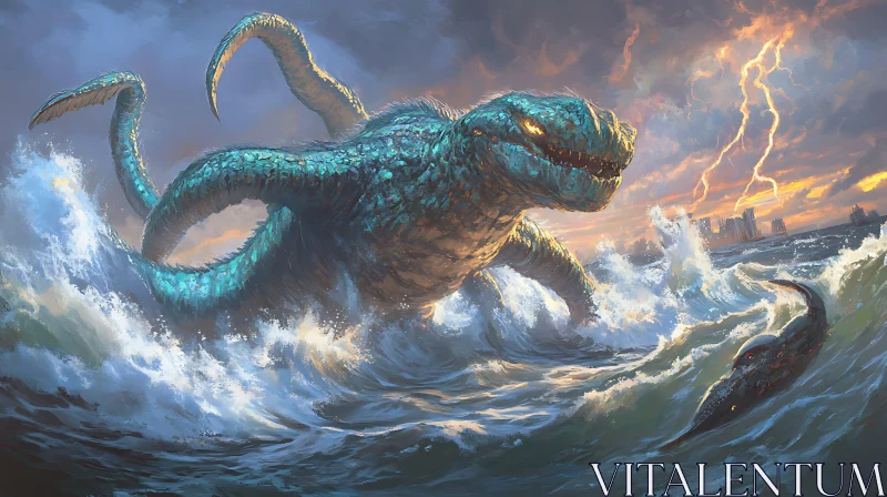 Giant Sea Monster in a Storm AI Image