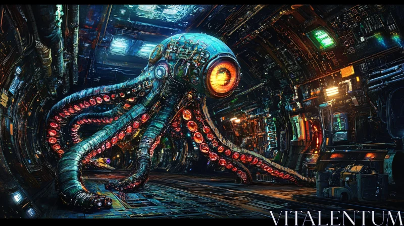 Cybernetic Octopus in High-Tech Laboratory AI Image