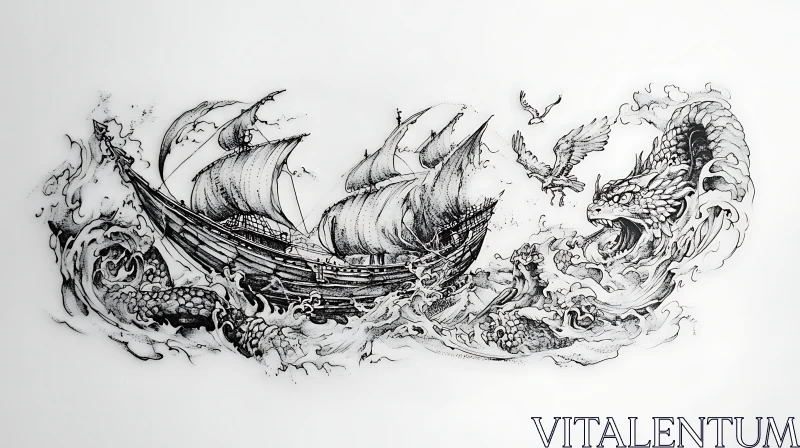 Epic Sea Battle Tattoo Art AI Image