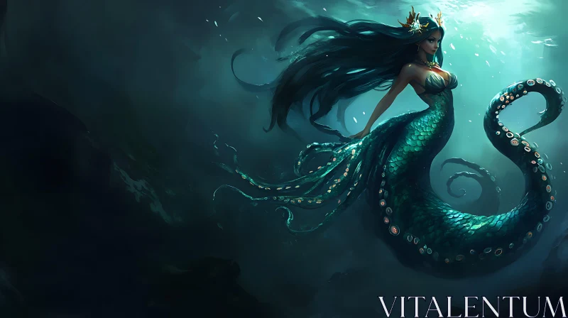 Mystical Mermaid with Tentacles AI Image