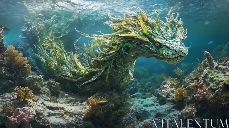 Subaquatic Dragon Among Coral Gardens AI Image