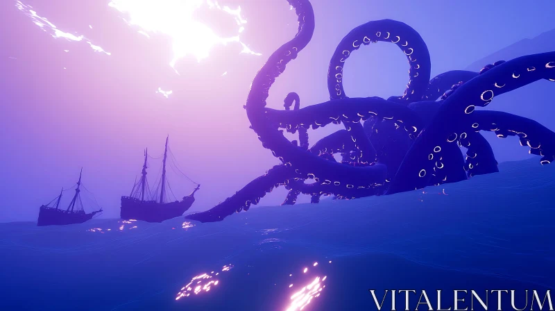 Mysterious Kraken Tentacles and Ships AI Image