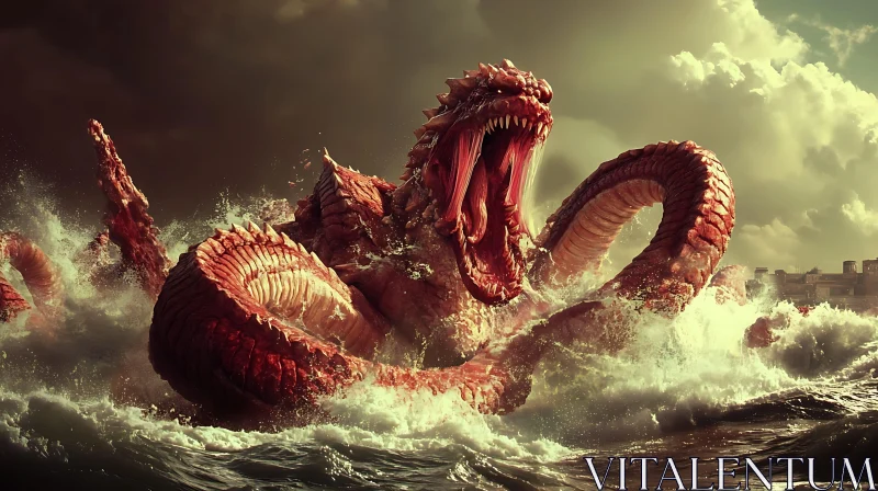 Epic Kraken Rising from Stormy Waters AI Image