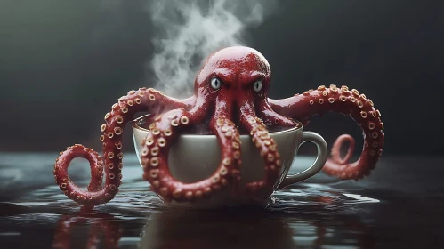 Octopus in Steaming Teacup | Surreal Imagery