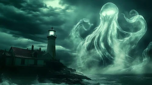 Ghostly Sea Creature by Lighthouse