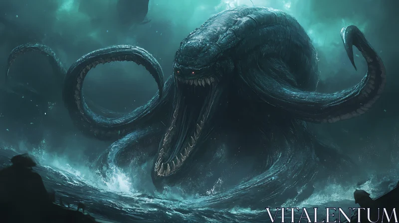 Enormous Sea Monster Rising from the Deep AI Image