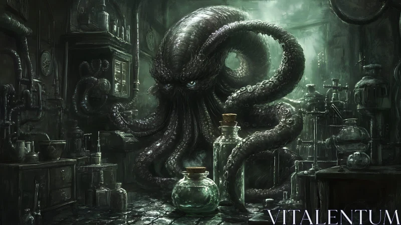 Eerie Tentacled Creature in Alchemist's Lab AI Image