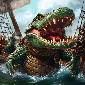 Colossal Crocodile in Epic Nautical Battle