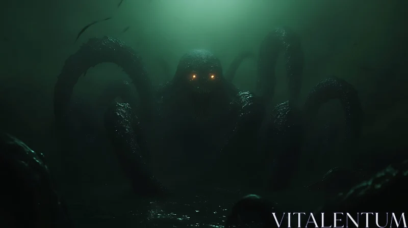 Eerie Tentacled Creature in Murky Waters AI Image