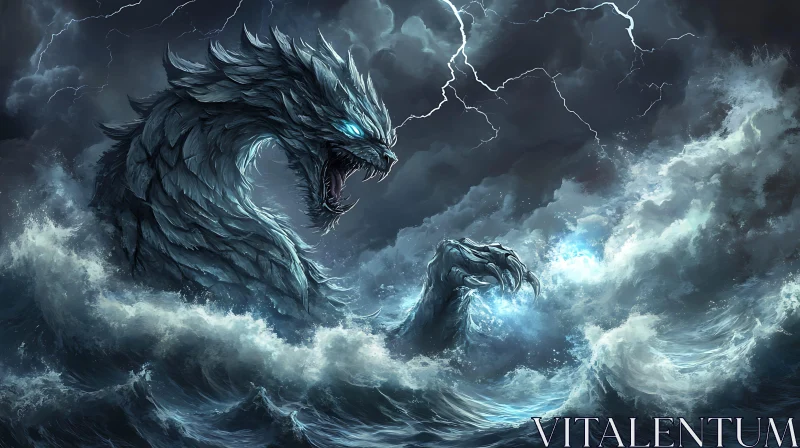 AI ART Dragon Amidst Ocean Fury