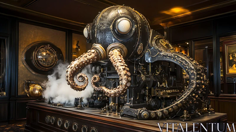 Mechanical Steampunk Octopus Display AI Image