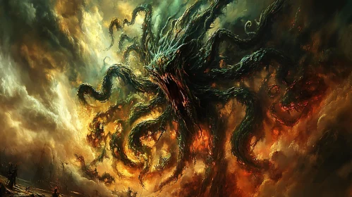 Tentacled Beast in Fiery Storm