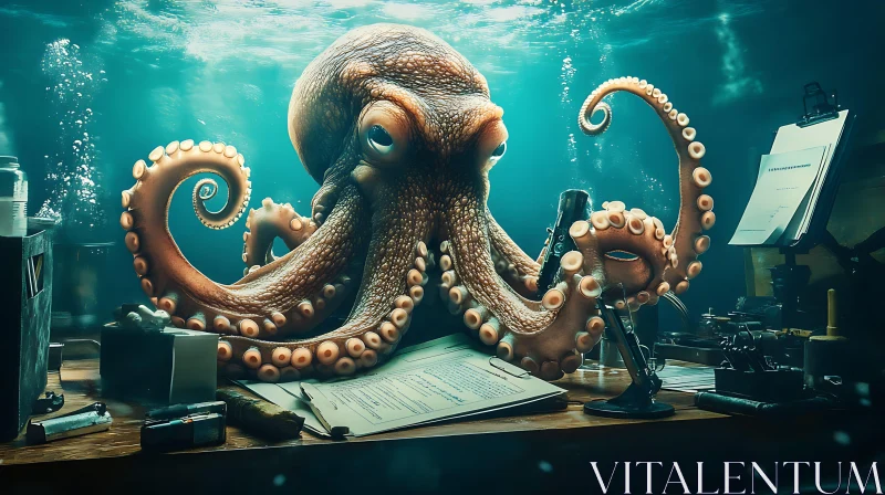 AI ART Surreal Underwater Office with Octopus