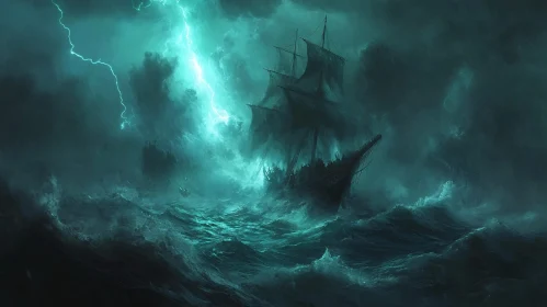 Ship Caught in a Stormy Sea