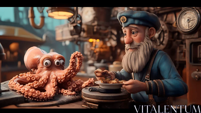 Sailor's Steampunk Supper with Octopus AI Image