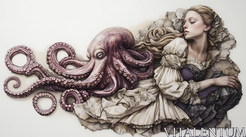 Surrealistic Union of Woman and Octopus AI Image