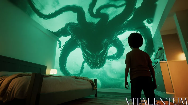 Mysterious Tentacled Monster in Child's Room AI Image