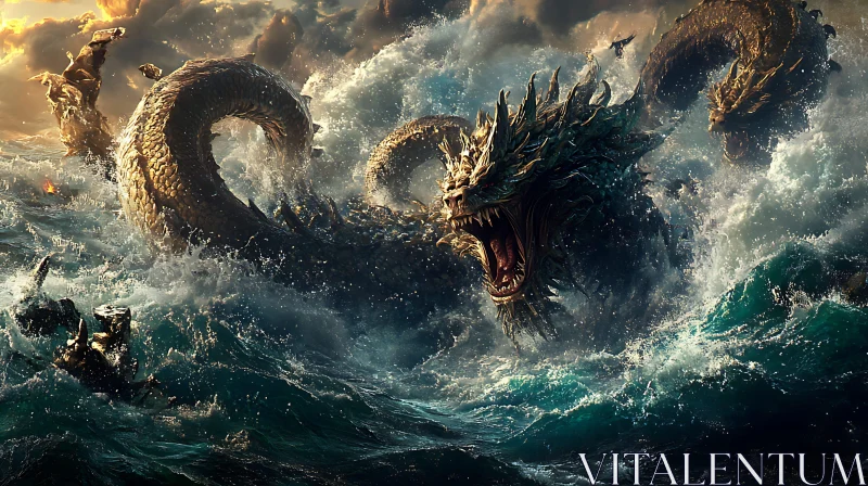 AI ART Mythical Dragon in a Stormy Sea