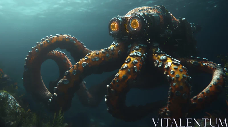 Cyborg Octopus Submerged AI Image