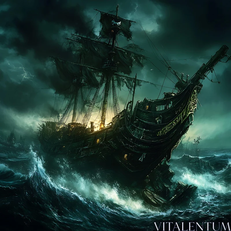 Haunted Vessel Amidst Ocean Storm AI Image