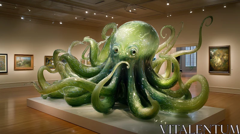 Artistic Glass Octopus Display AI Image