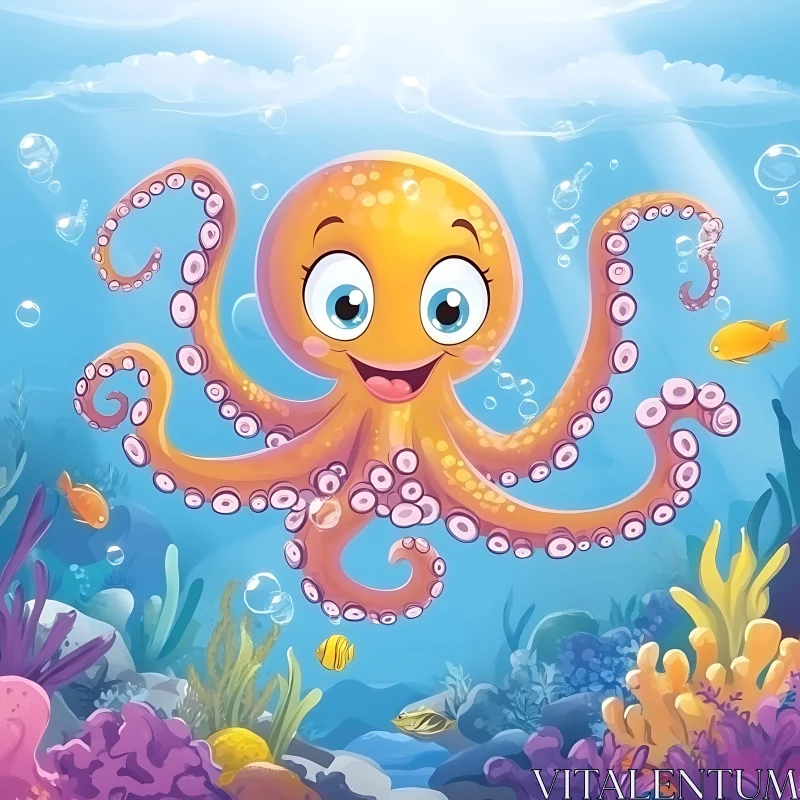 Playful Octopus in Animated Coral Reef AI Image