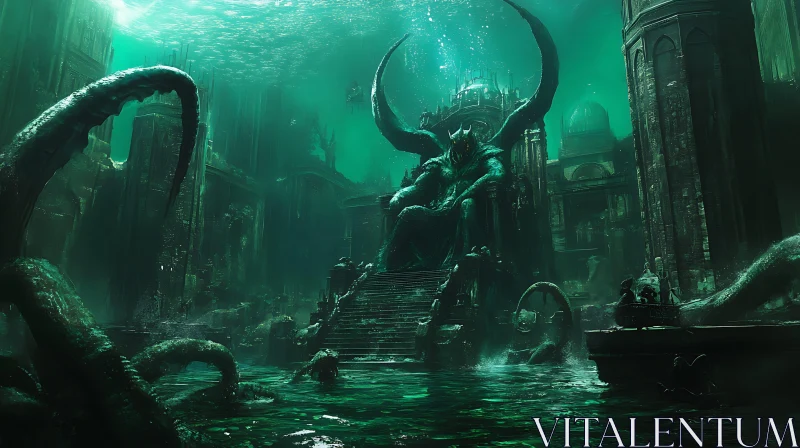 Submerged Ancient Monument with Enigmatic Tentacles