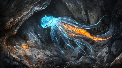Glowing Alien Jellyfish in Mysterious Cave