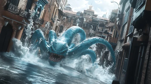Massive Tentacled Beast Disrupts Cityscape