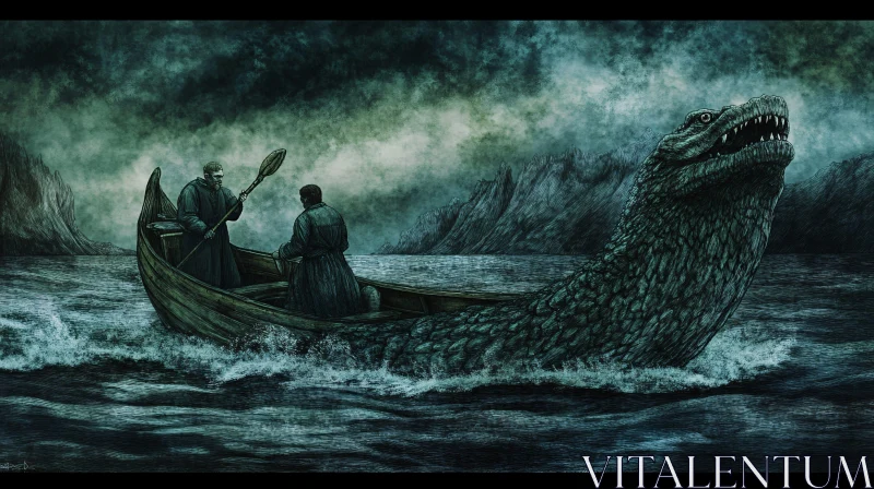 Boat Encounter with a Sea Serpent AI Image