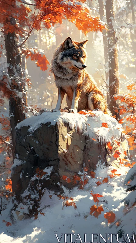 AI ART Autumn and Winter Forest Wolf