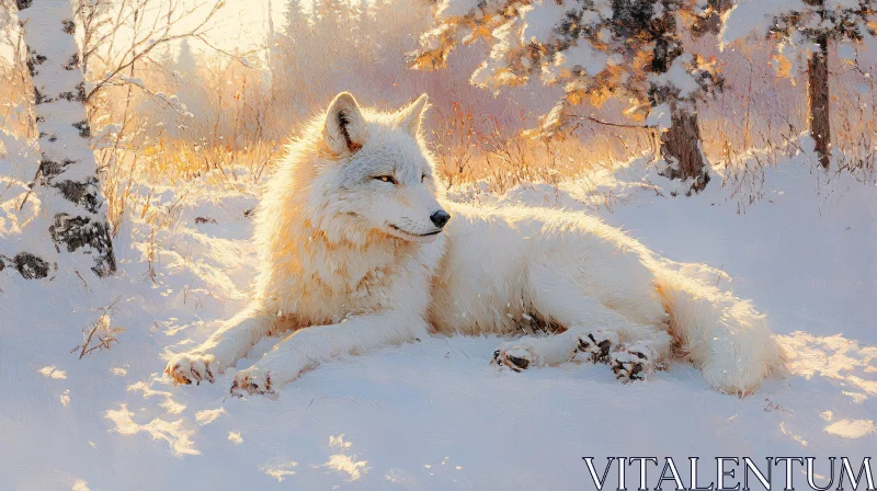 AI ART White Wolf in Winter Landscape